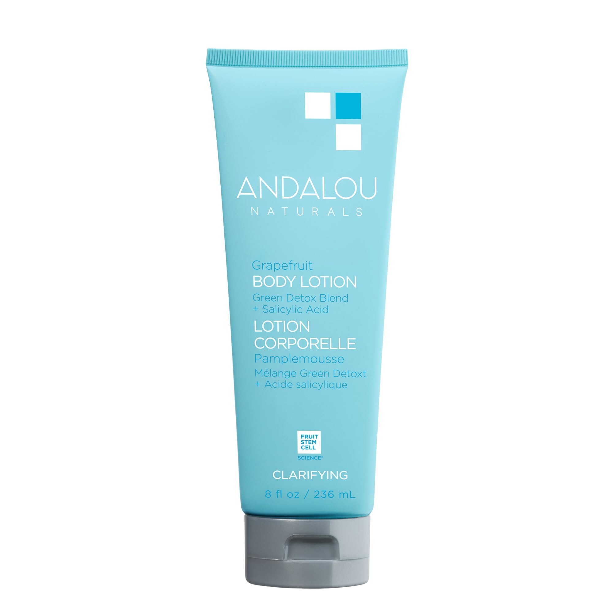 Andalou Naturals front lotion bottle showing packaging and benefits