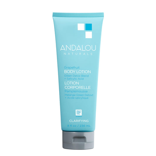 Andalou Naturals front lotion bottle showing packaging and benefits