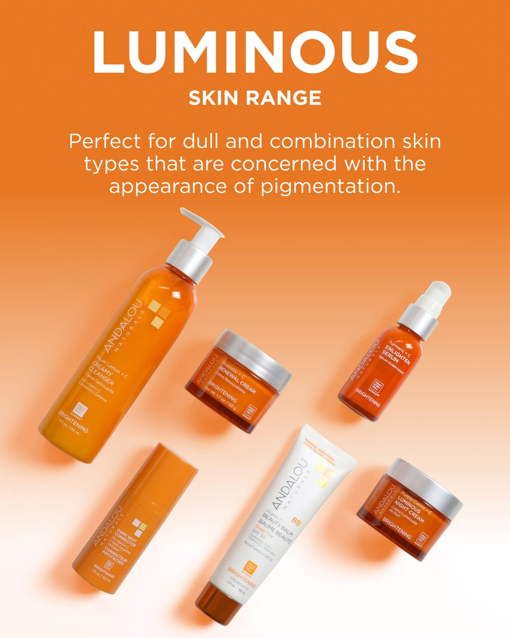 Andalou Naturals Meyer lemon and vitamin C ingredients displayed for brightness