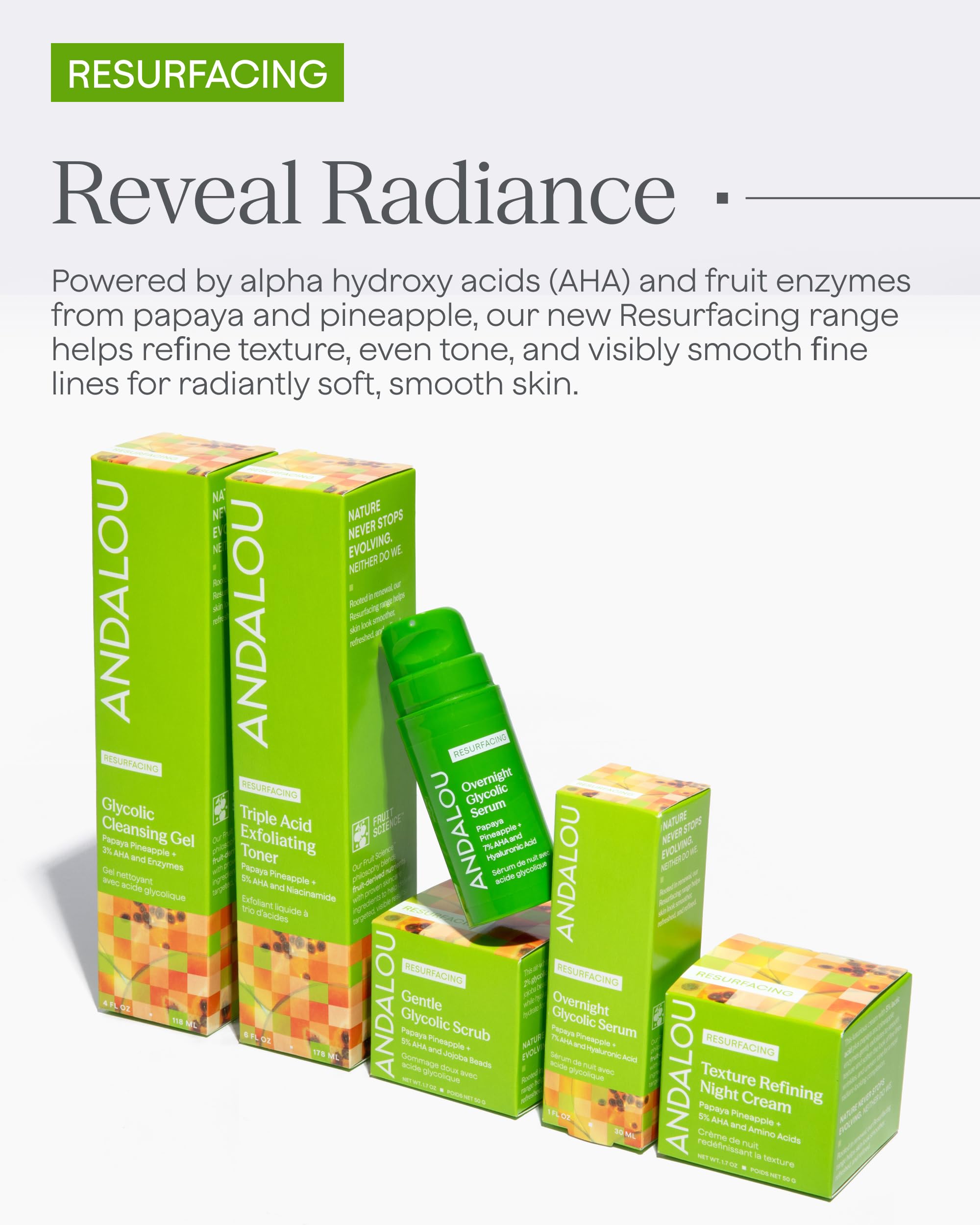 Andalou Naturals label close-up revealing active acids and ingredient clarity