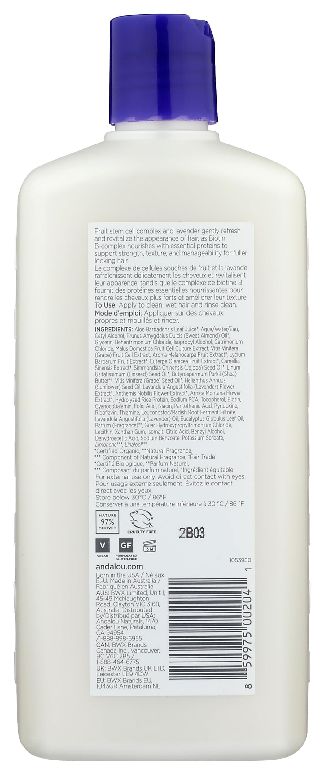 Andalou Naturals back label with ingredients list and usage details for transparency