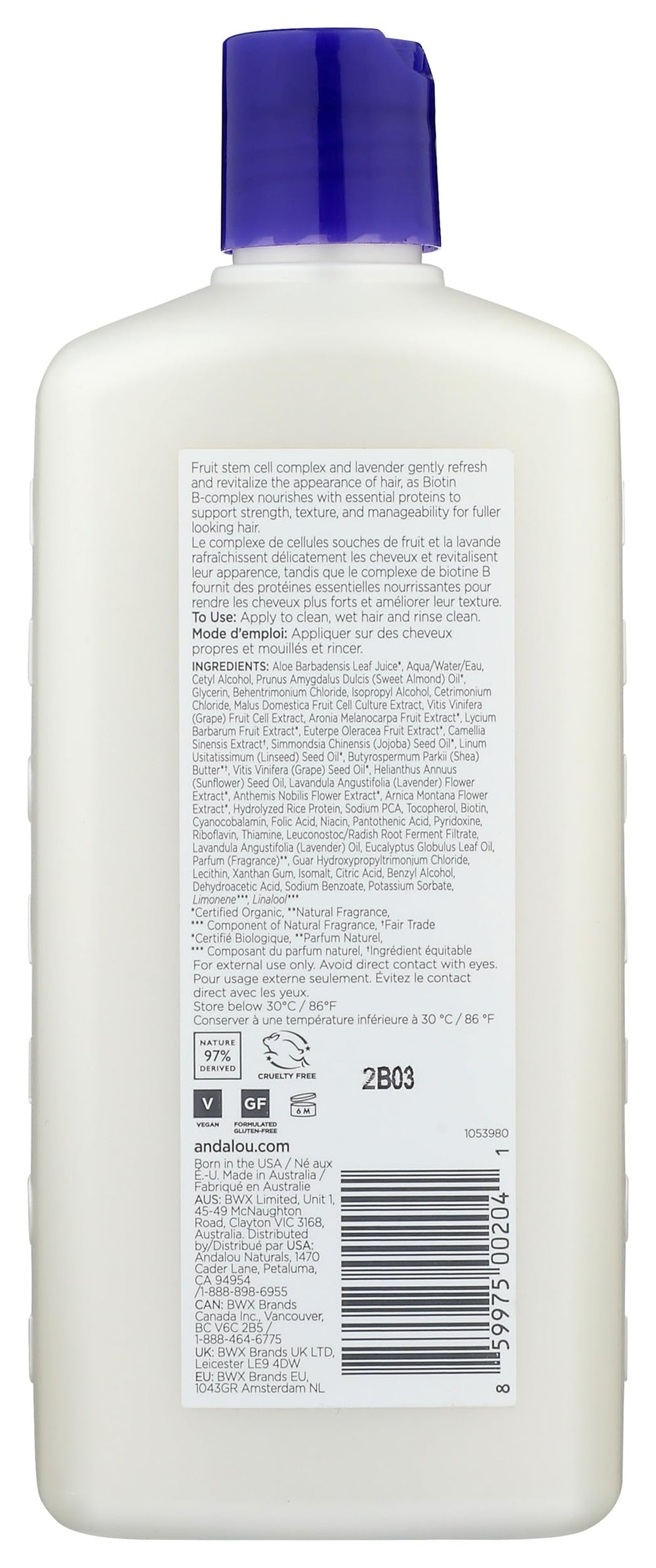 Andalou Naturals back label with ingredients list and usage details for transparency