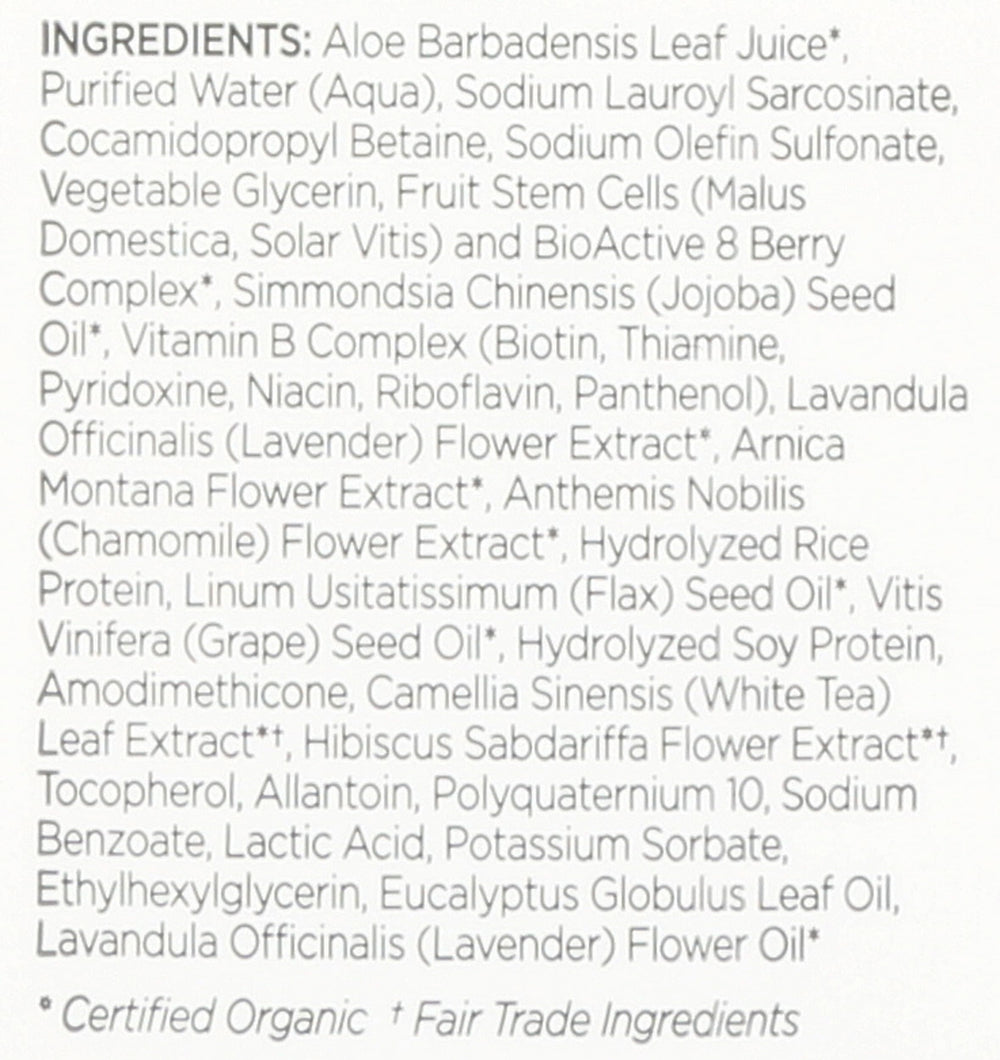 Andalou Naturals lavender and fruit stems flatlay showing botanical ingredient benefits