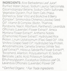 Andalou Naturals lavender and fruit stems flatlay showing botanical ingredient benefits