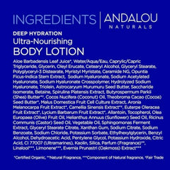 Andalou Naturals open cap displaying creamy body lotion consistency