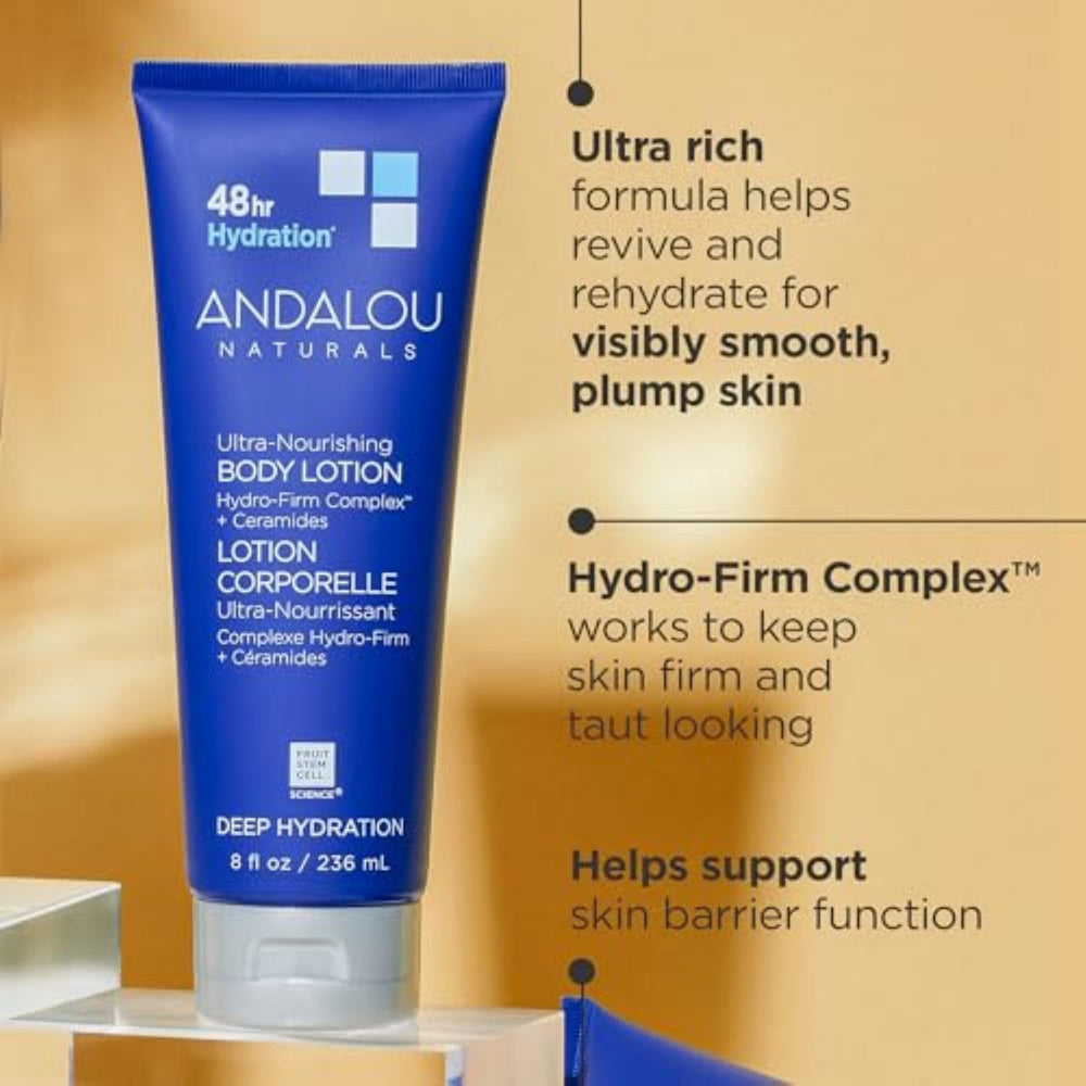 Andalou Naturals tube and pump close-up demonstrating easy dispensing