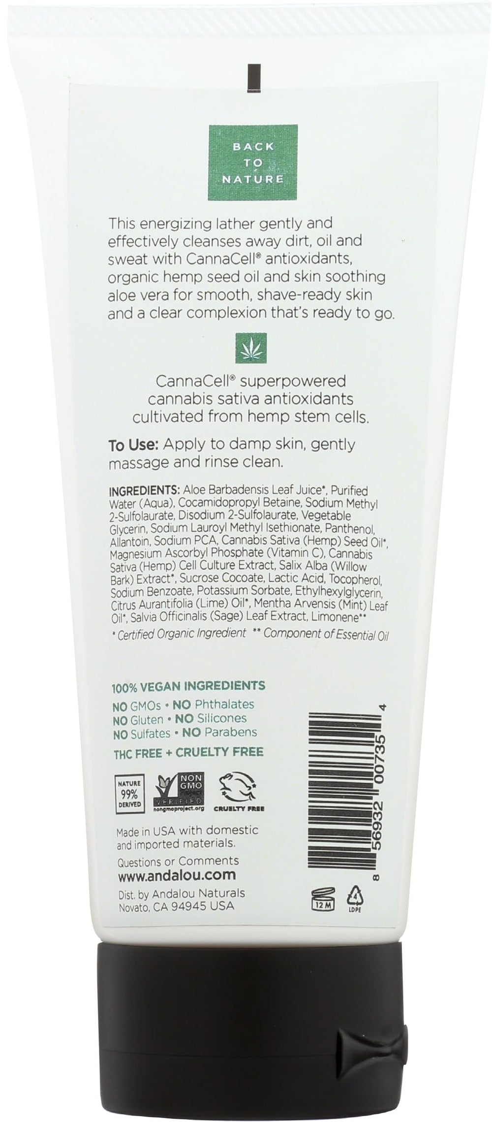 Andalou Naturals pump dispensing energizing lather for a quick cleanse