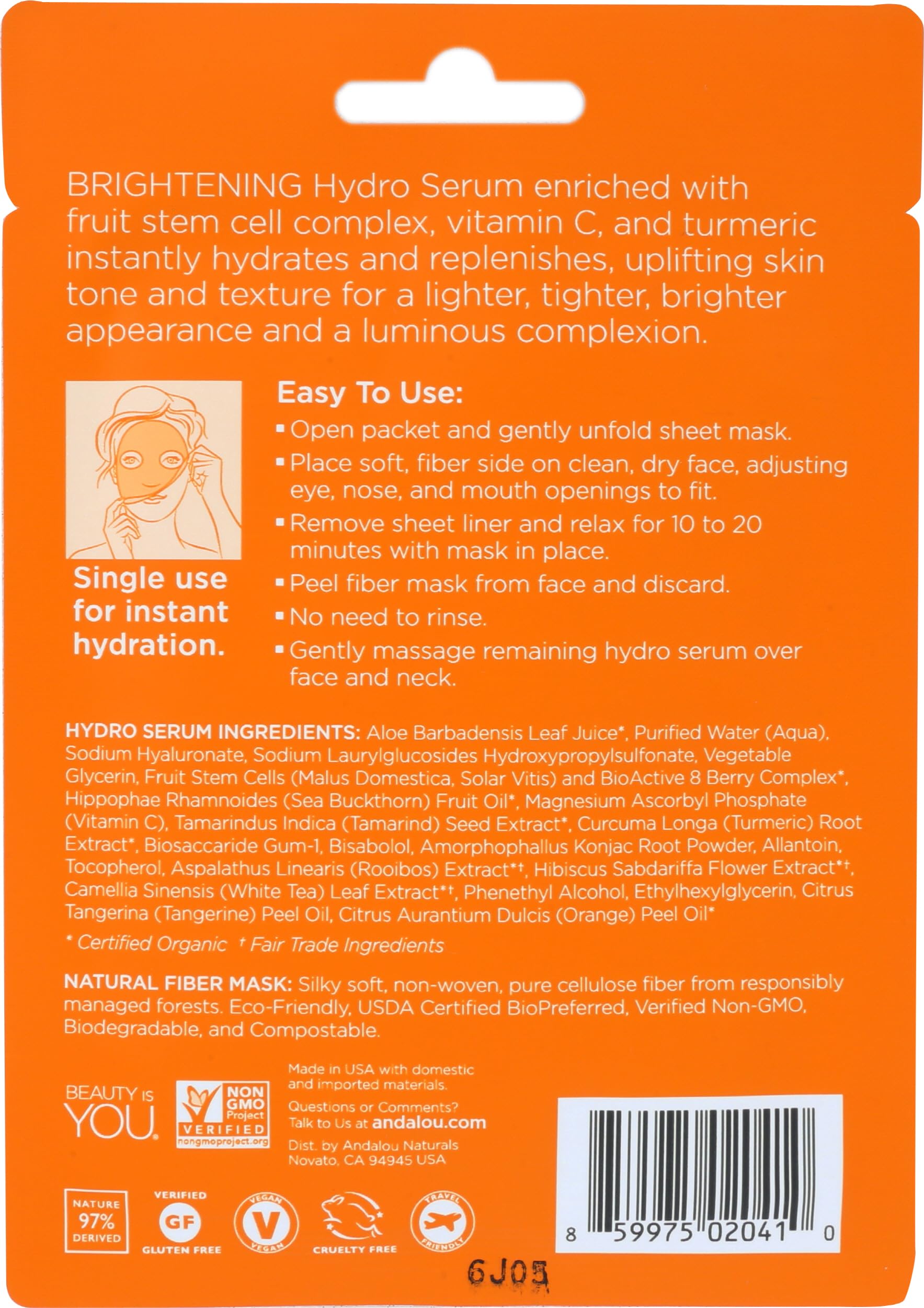 Andalou Naturals open sheet mask texture highlighting hydrating serum