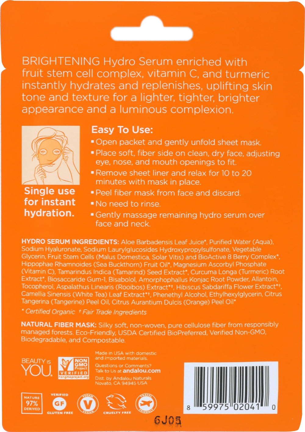 Andalou Naturals open sheet mask texture highlighting hydrating serum