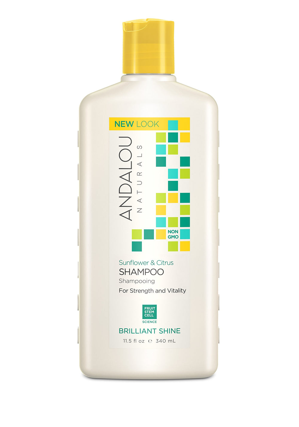 Andalou Naturals front bottle showing label and product benefit of glossy shine