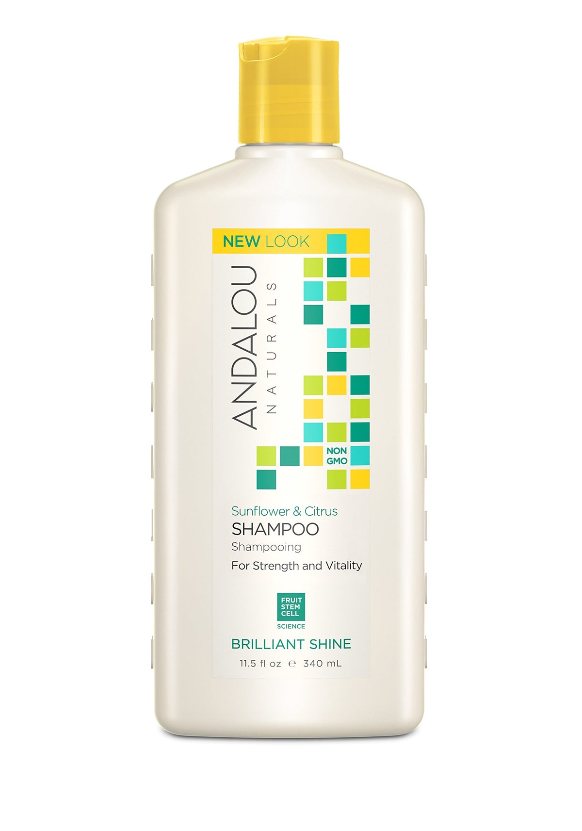 Andalou Naturals front bottle showing label and product benefit of glossy shine