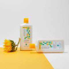 Andalou Naturals texture close-up of creamy conditioner, showing lightweight nourishing formula