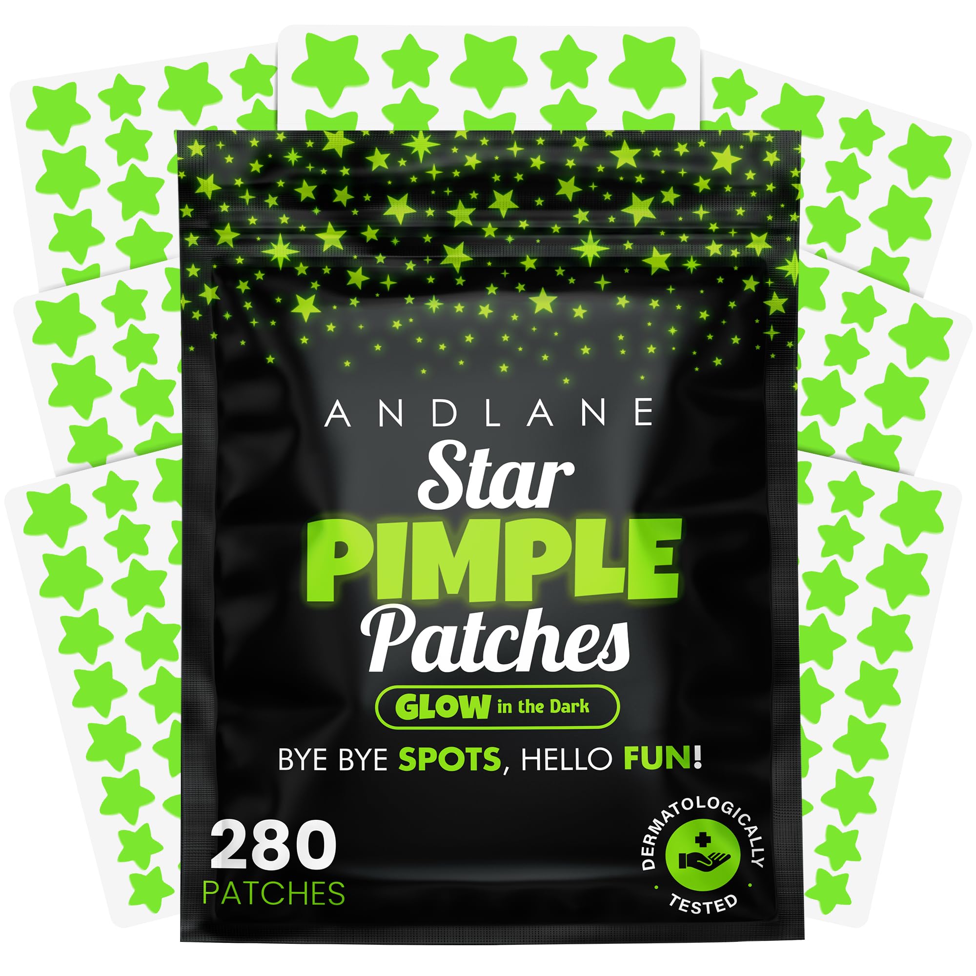 Andlane front packaging showing star-shaped pimple patches and benefits