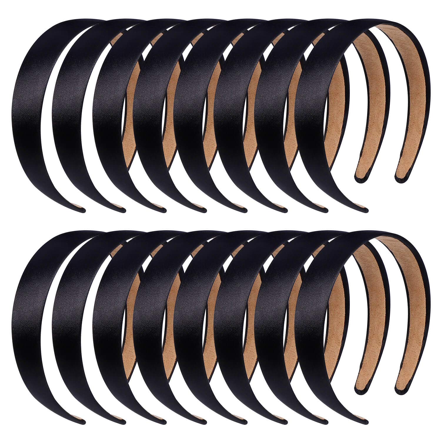 anezus front pack of 16 black satin headbands showing value and style