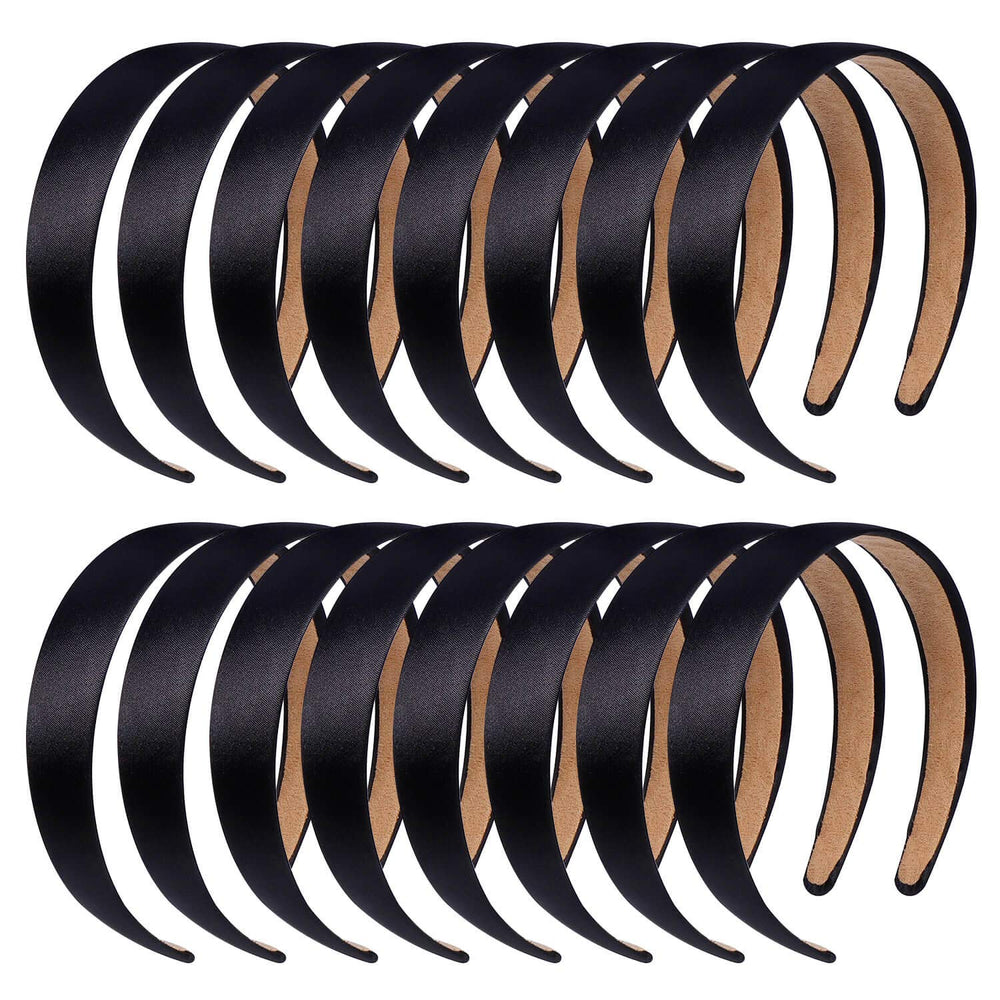 anezus front pack of 16 black satin headbands showing value and style