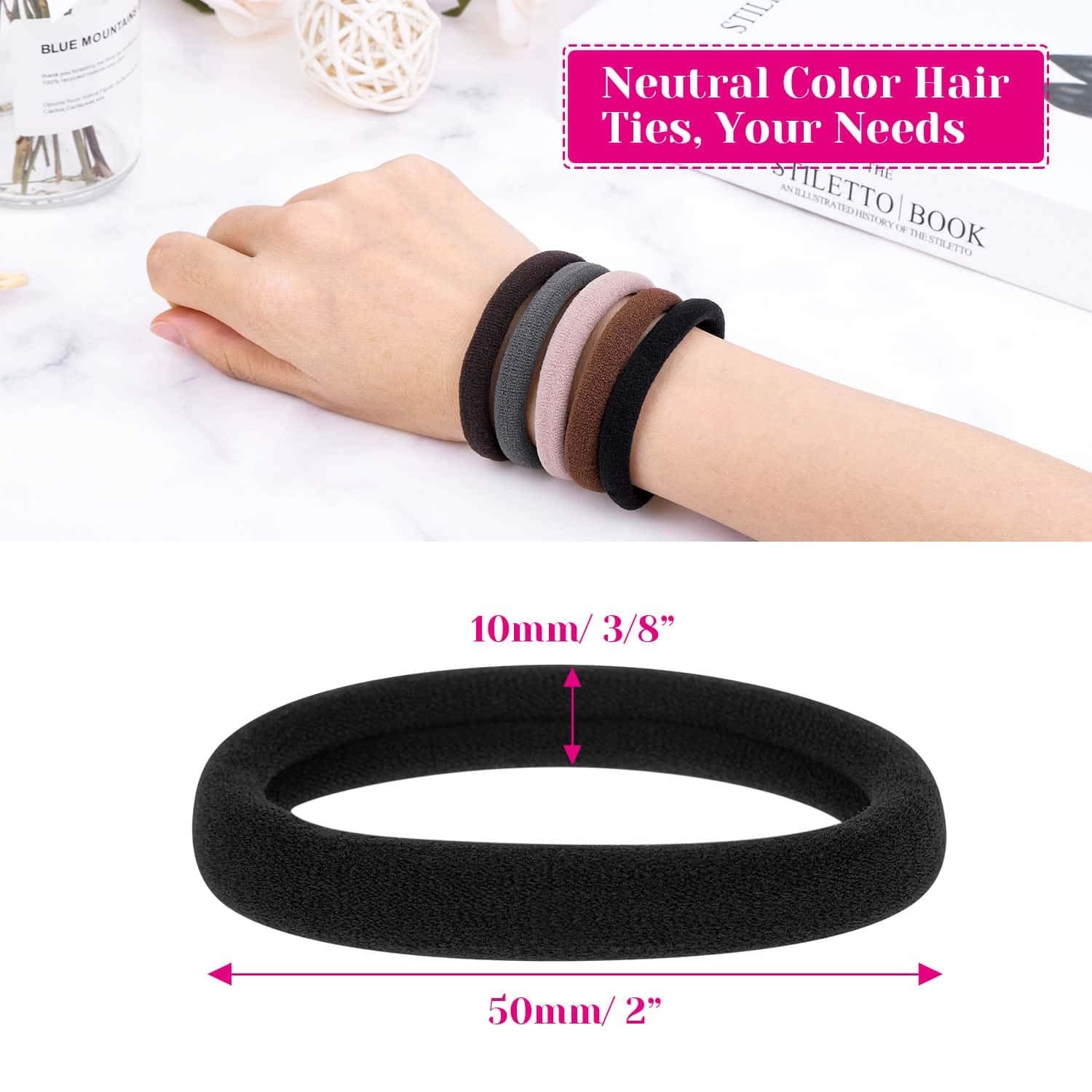 Anezus hair ties on a hand showing size and stretch for scale
