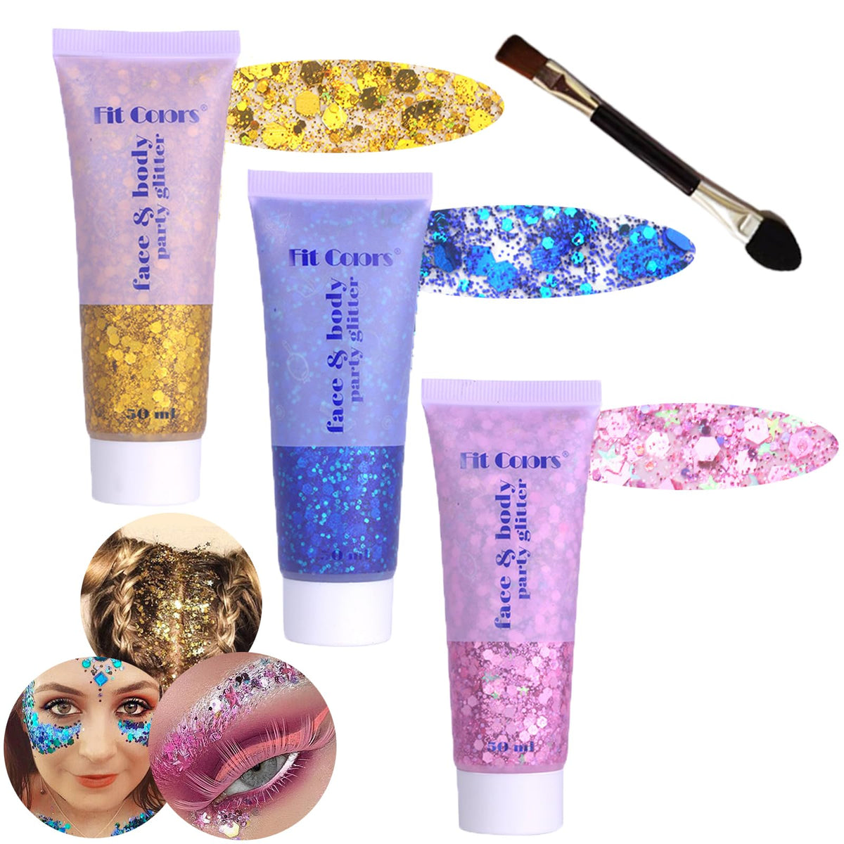 Angels Beauty tube front view showing colorful glitter gel and label benefit instant sparkle