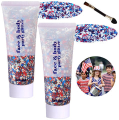 Angels Beauty tube front packaging showing patriotic glitter gel and bold branding