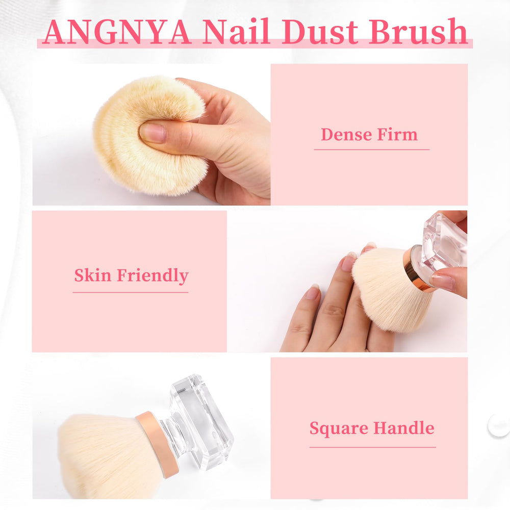 ANGNYA brush beside nail tools for size comparison and portable convenience