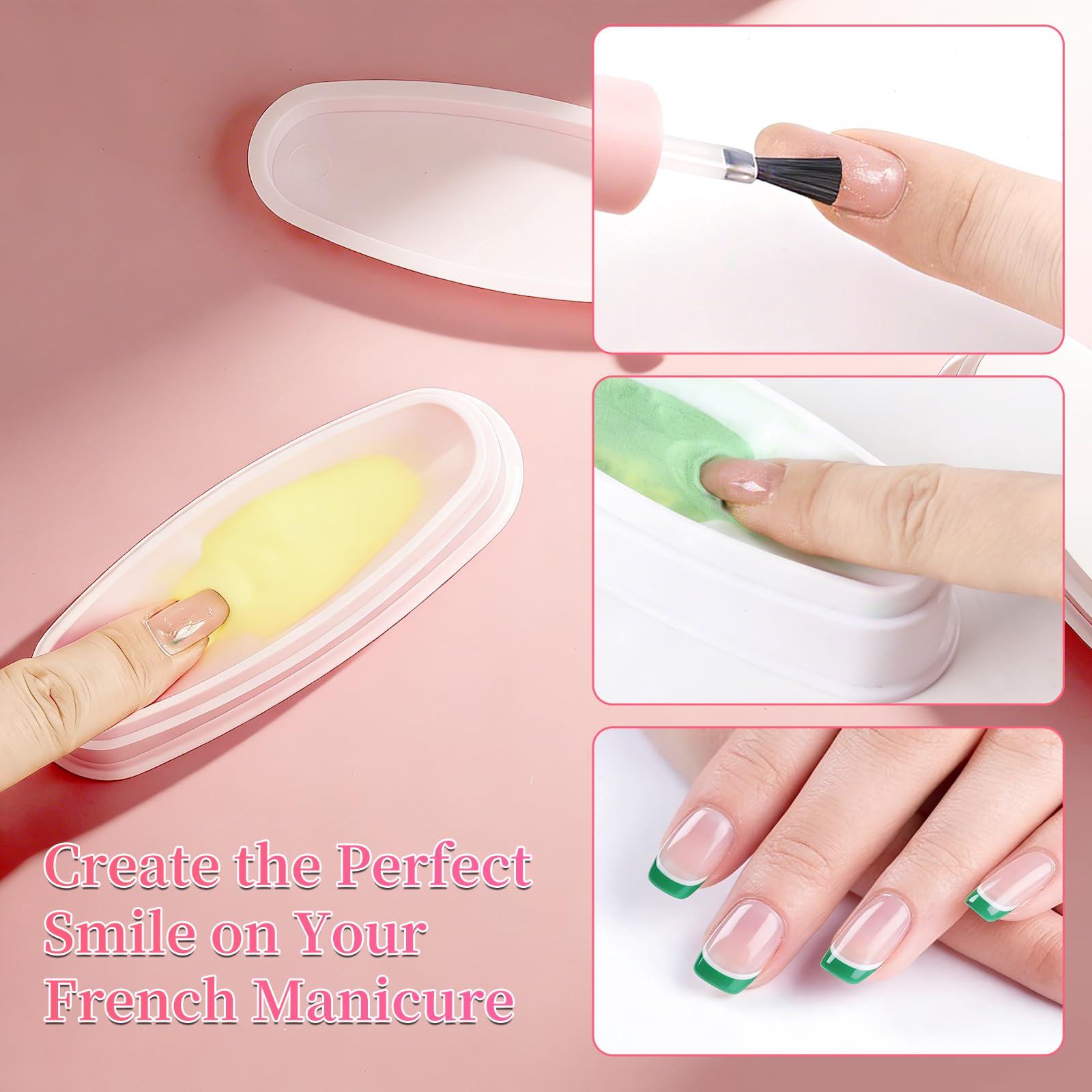 ANGNYA tray in use with a nail being dipped for faster, cleaner French manicures