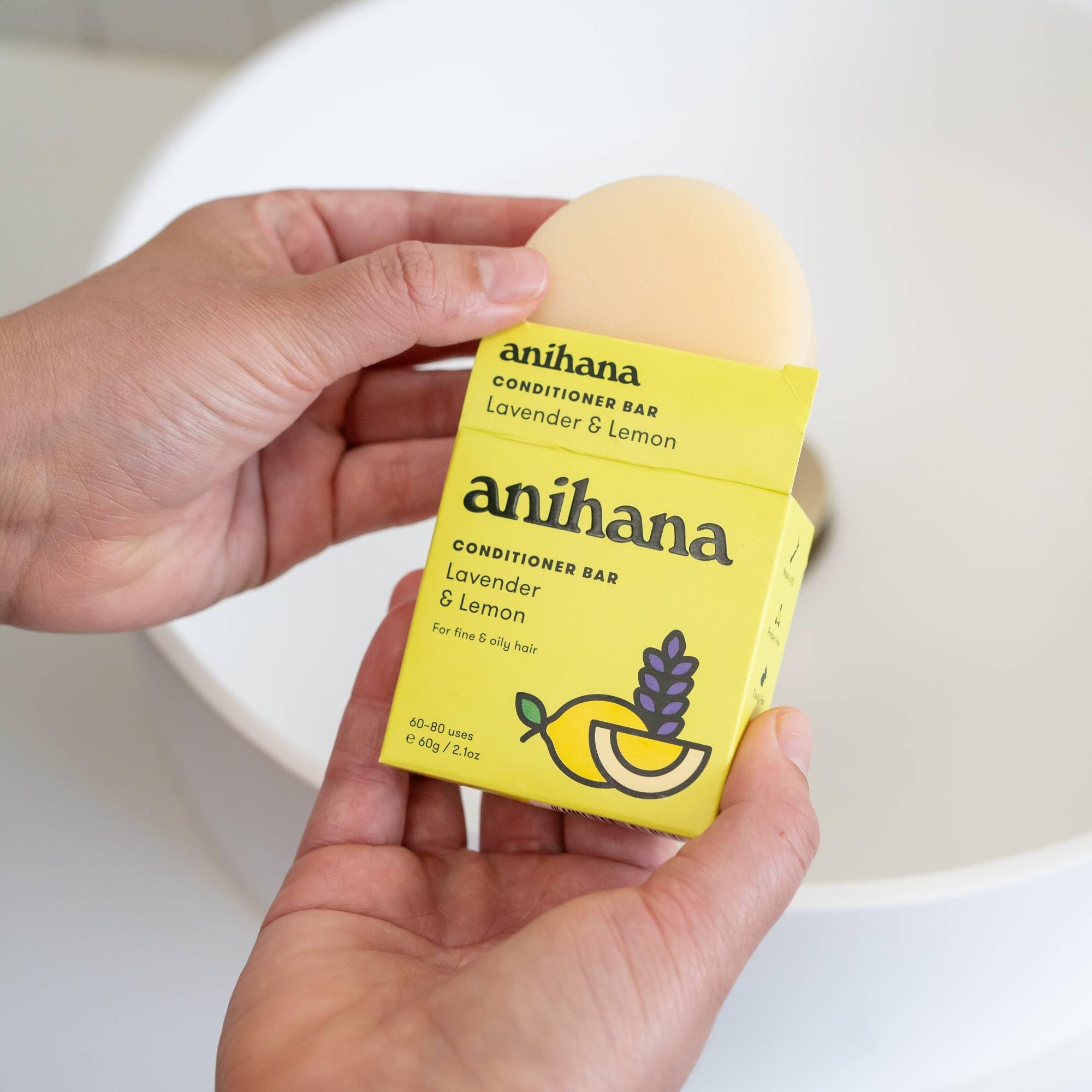 ANIHANA conditioner bar compostable packaging displayed to show reduced waste benefit