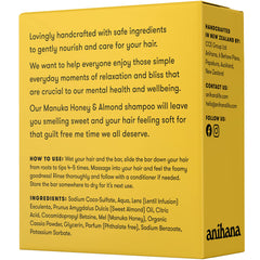 Manuka honey and almond ingredients beside ANIHANA bar showing natural conditioning benefits