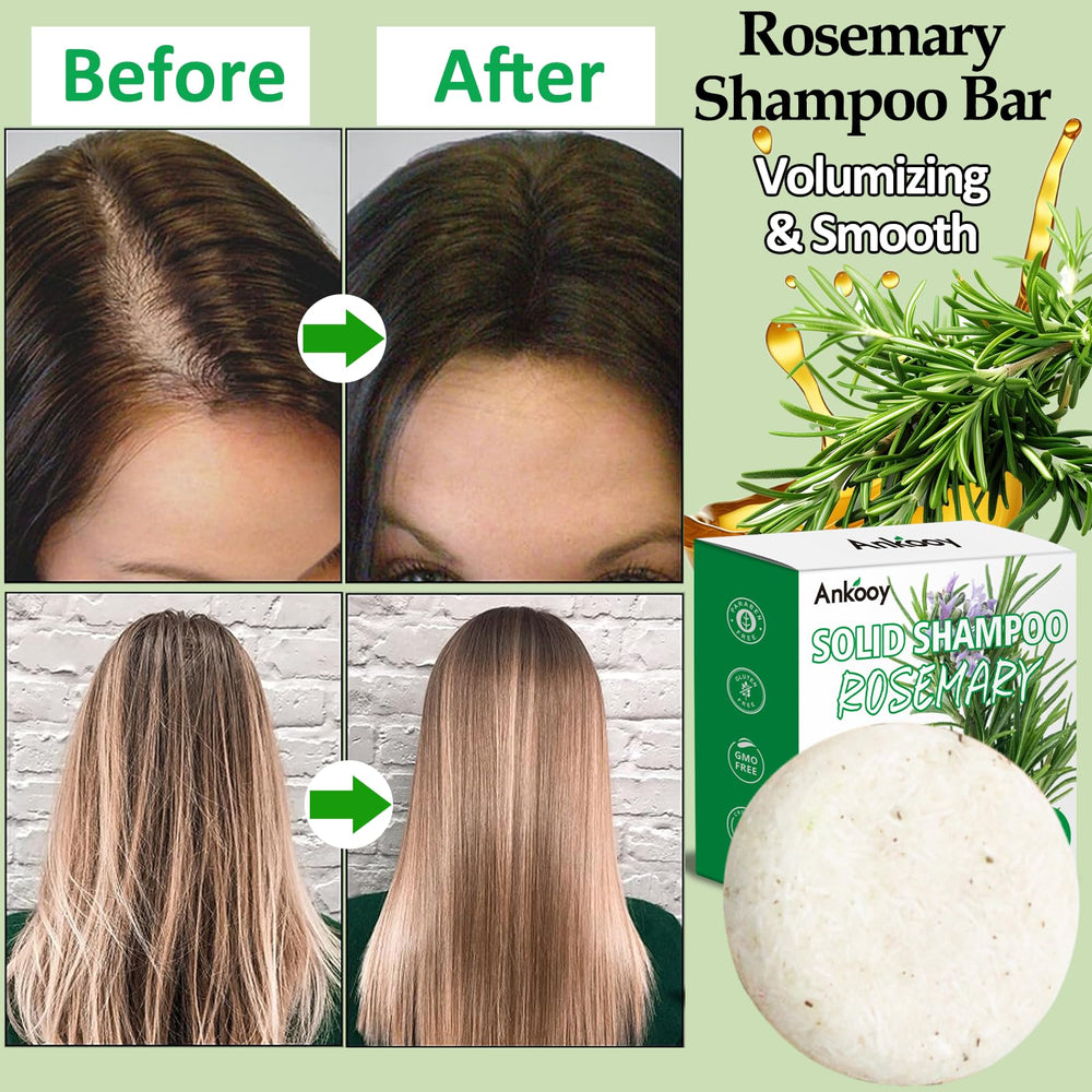 ANKOOY product label and ingredient list visible, emphasizes rosemary and natural oils