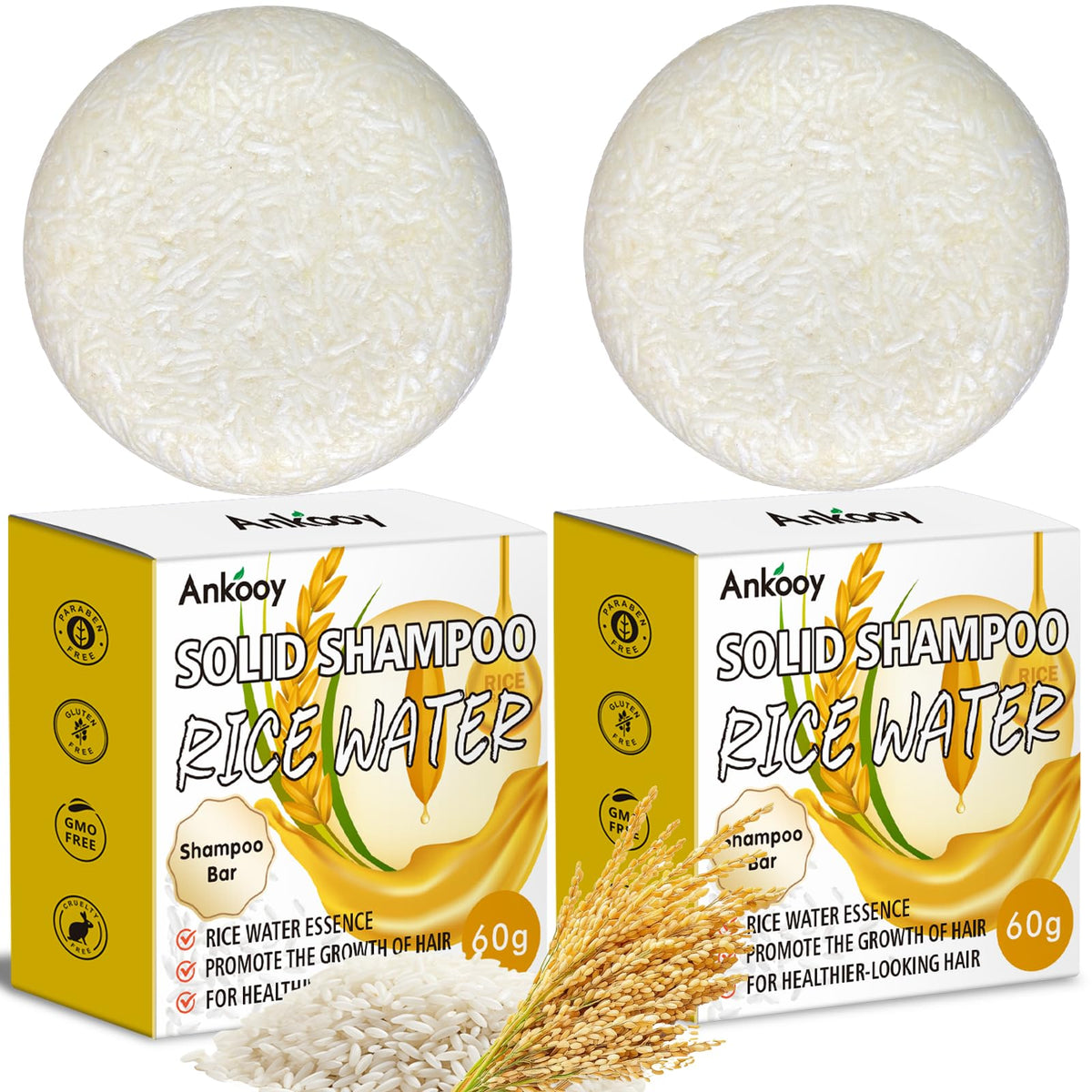 ANKOOY shampoo bar front packaging showing two bars and label, highlights portability