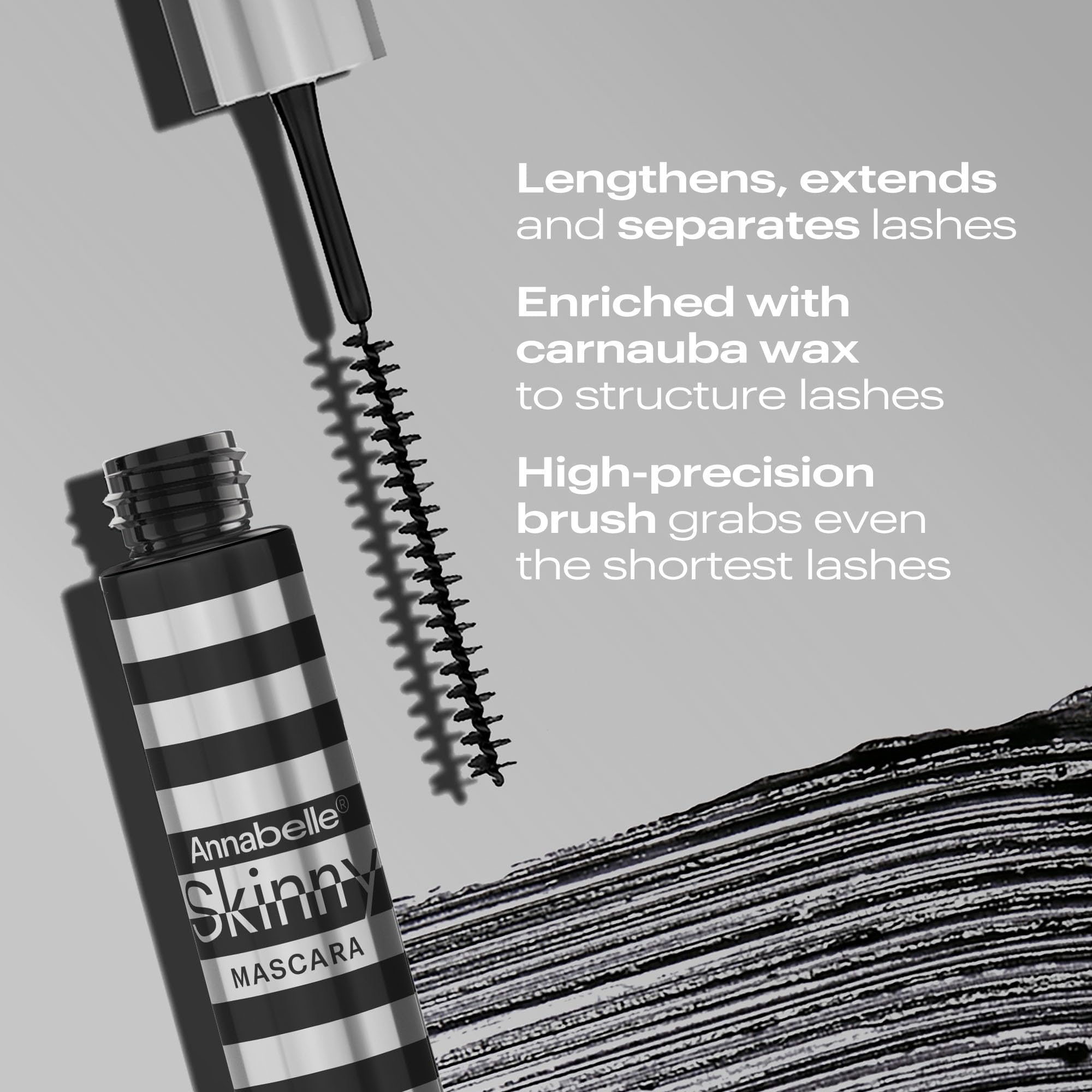 Annabelle skinny mascara in hand size comparison displaying compact 0.13 fl oz portability benefit