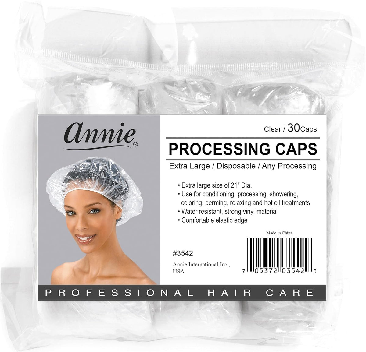 Annie clear XL cap front view shows full-head coverage and easy monitoring