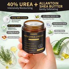Annsky label highlighting 40% urea and 2% salicylic acid for targeted exfoliation