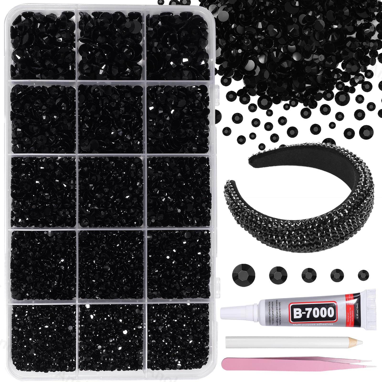 AnoleAir black rhinestones front packaging showing full kit and quantity