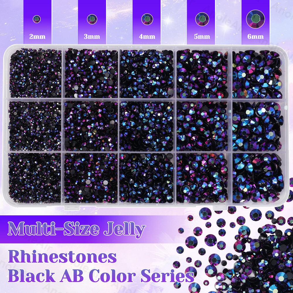 AnoleAir close-up of faceted black AB gem highlighting reflective purple sheen for dramatic sparkle