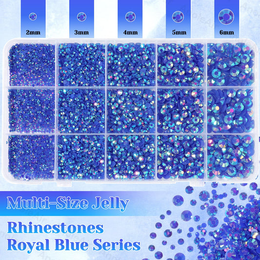 AnoleAir close-up of faceted royal blue AB rhinestone reflecting light for high sparkle