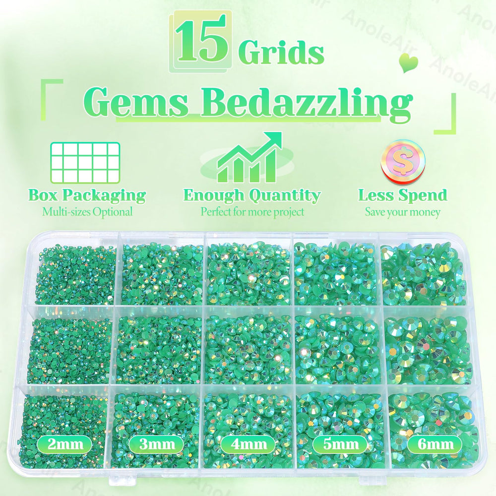 AnoleAir flatback gems spread to show varied 2–6mm sizes for easy gluing