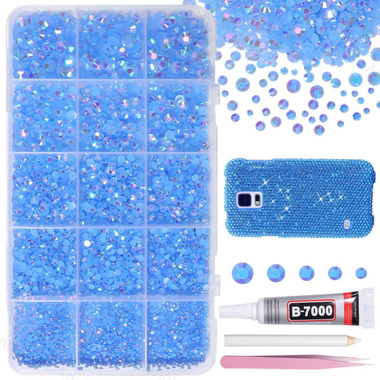 AnoleAir front package of 12000 blue rhinestones showing quantity and included tools