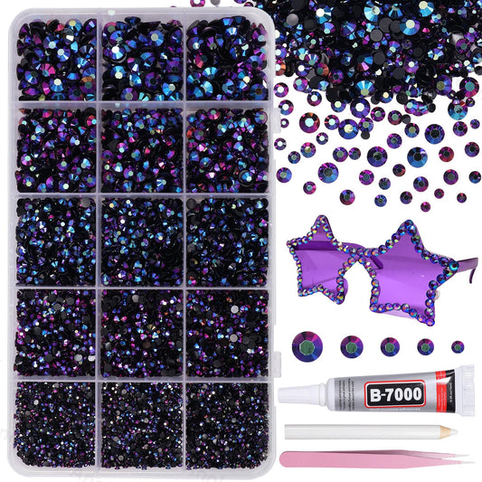 AnoleAir front packaging showing 12000-piece black AB rhinestones and included tools for convenience