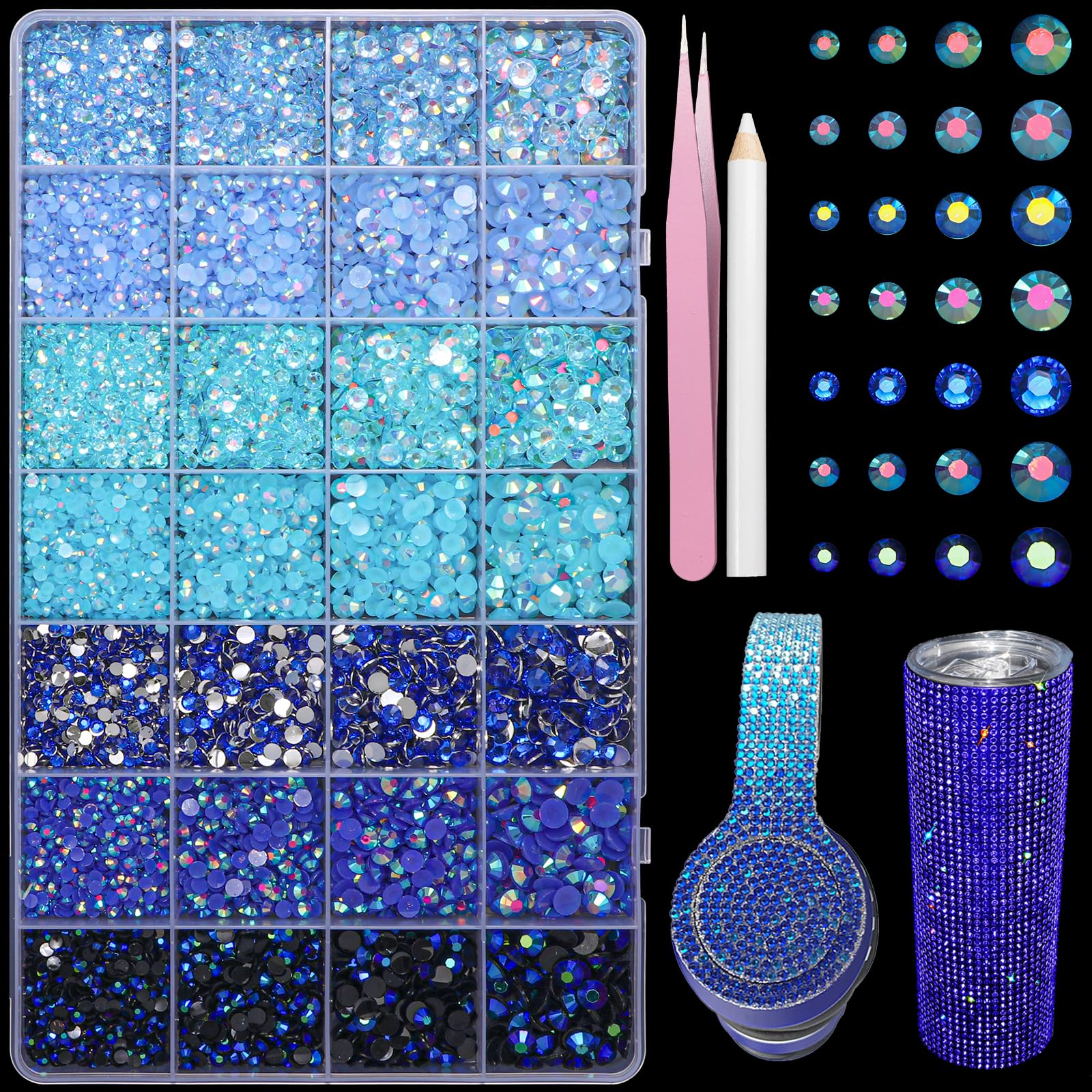 AnoleAir front packaging showing full blue rhinestone kit and variety benefits