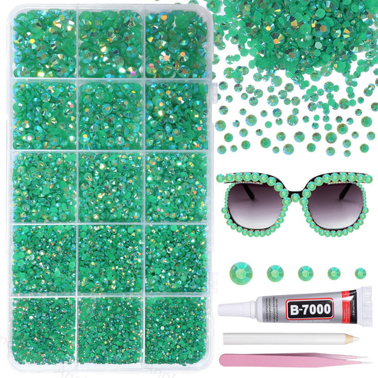 AnoleAir front packaging showing 12000 green rhinestones and included tools for fast setup