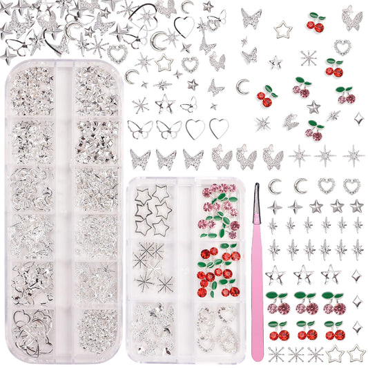 AnoleAir front packaging displaying silver nail charms and pickup tool for easy storage
