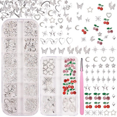 AnoleAir front packaging displaying silver nail charms and pickup tool for easy storage