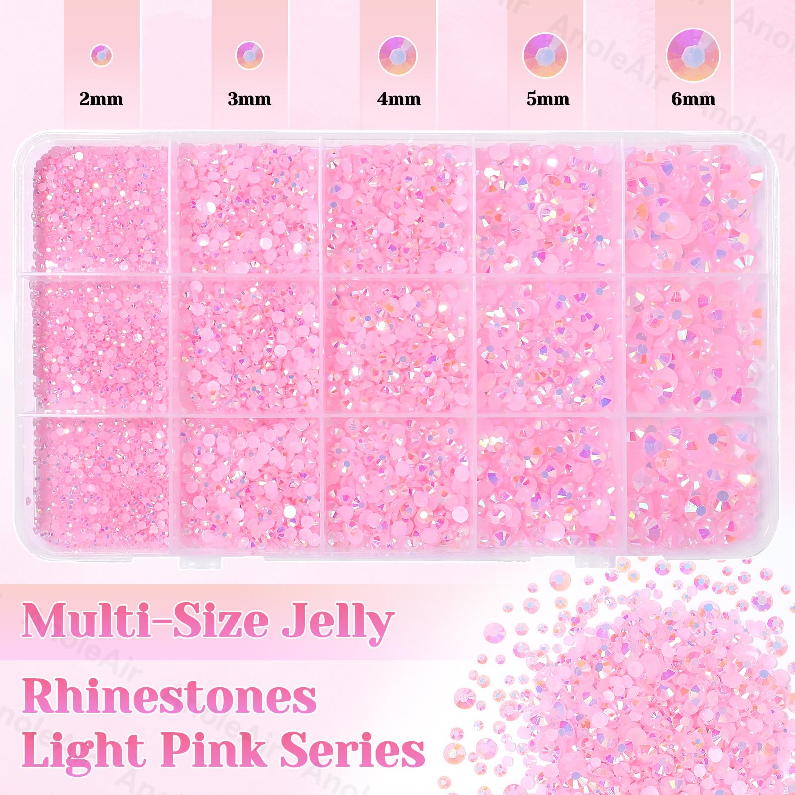 AnoleAir close-up of mixed 2–6mm facets highlighting sparkle and color consistency benefit
