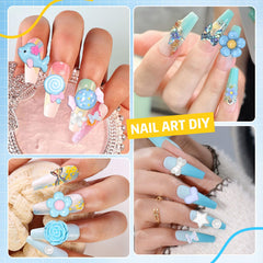 AnoleAir charms attached to nails with glue showing secure, decorative finish