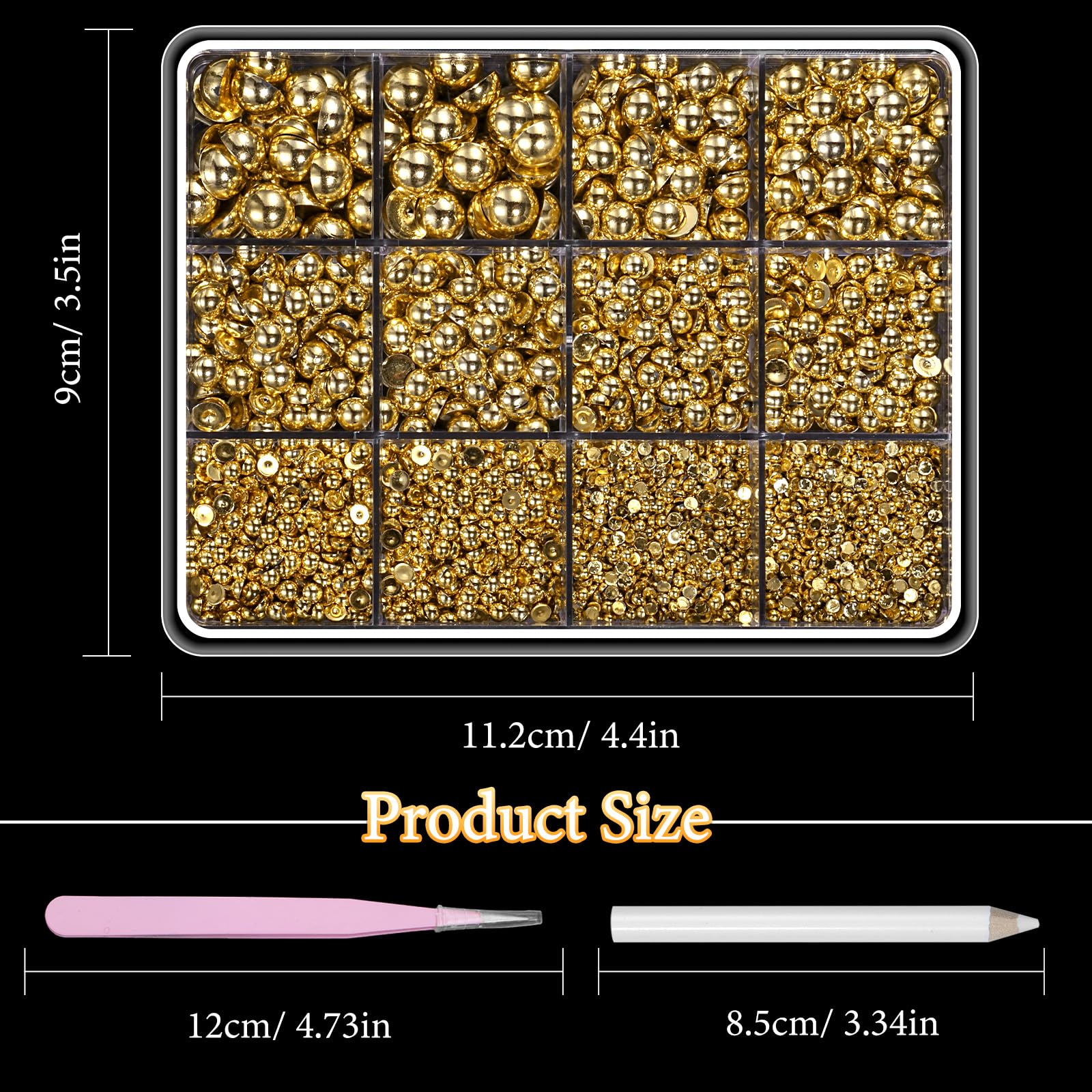 AnoleAir pearls arranged by size with ruler for scale, shows sizing accuracy benefit