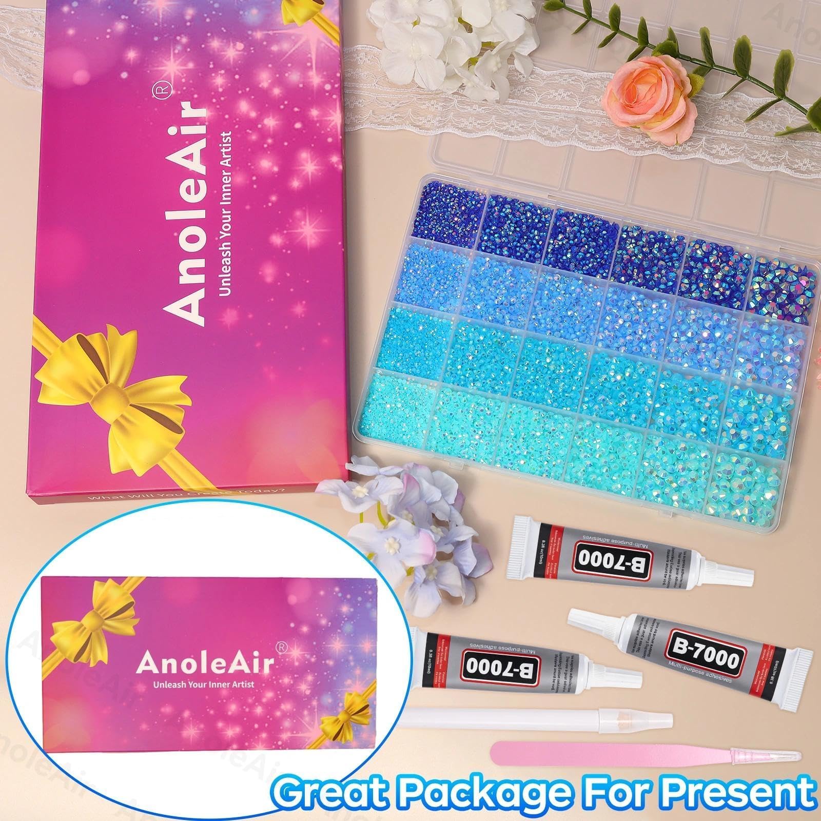 AnoleAir close-up of resin rhinestone facets, showing bright color and consistent luster