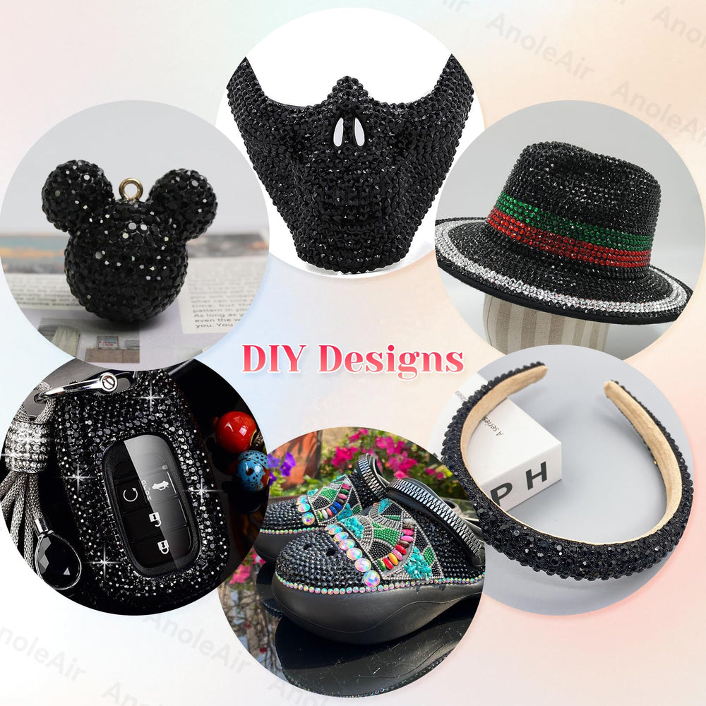 AnoleAir rhinestones applied to nails and face for detailed craft embellishment