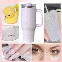 AnoleAir rhinestones applied to epoxy tumbler in process, illustrating durable shine