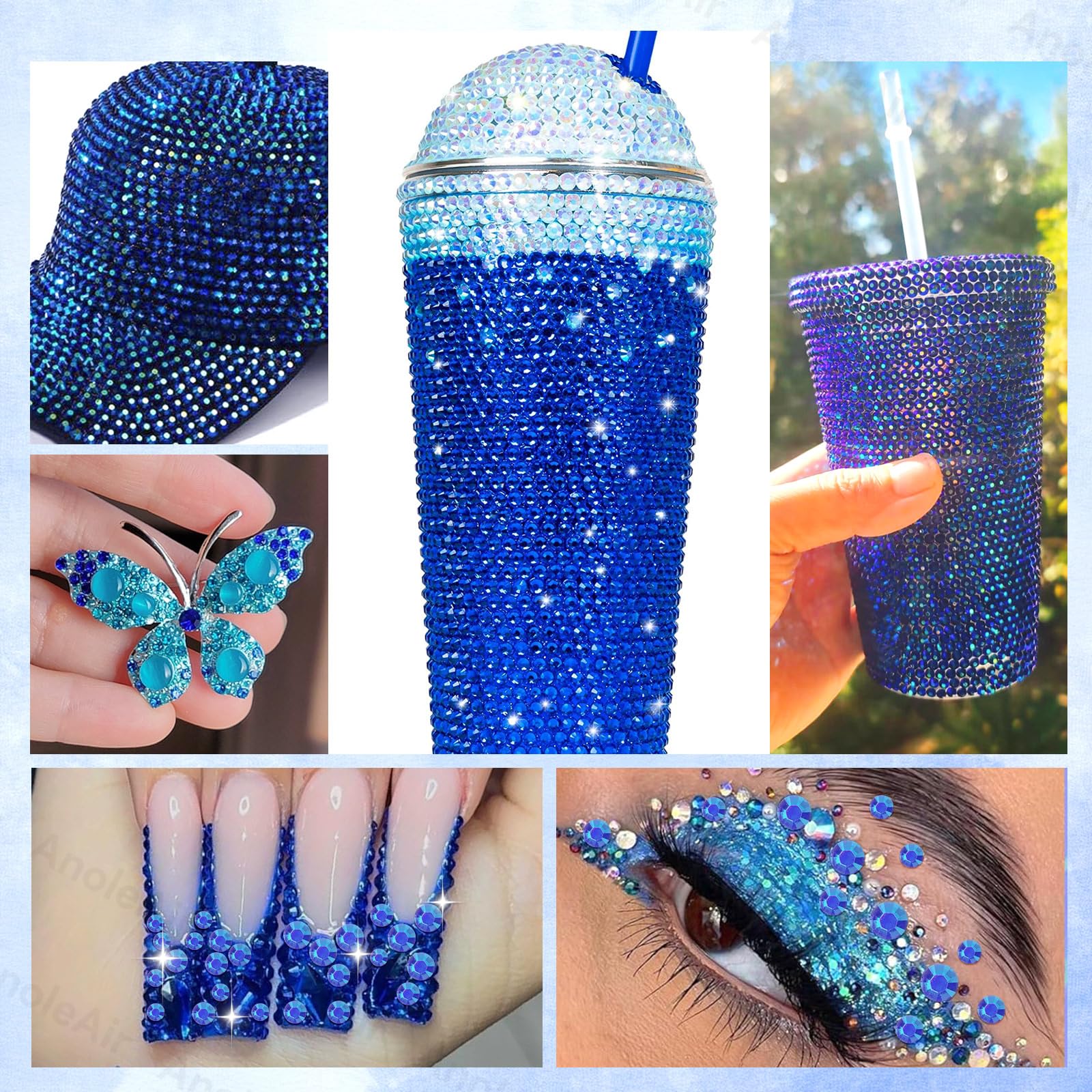 AnoleAir rhinestones applied to a tumbler showing durable glossy finish and bright shine