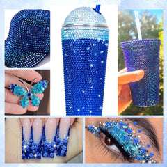 AnoleAir rhinestones applied to a tumbler showing durable glossy finish and bright shine