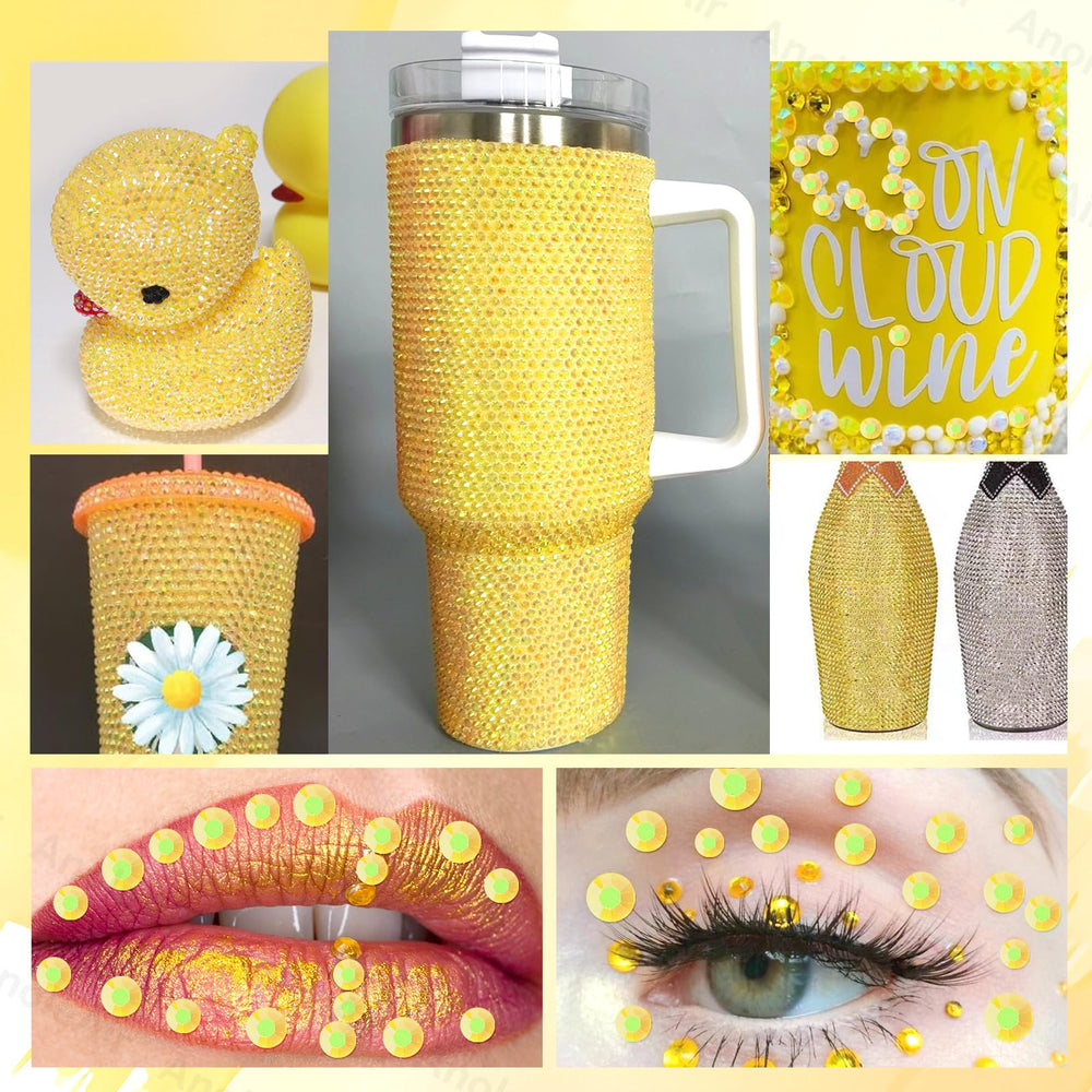 AnoleAir rhinestones applied to a tumbler demonstrating glossy finished look